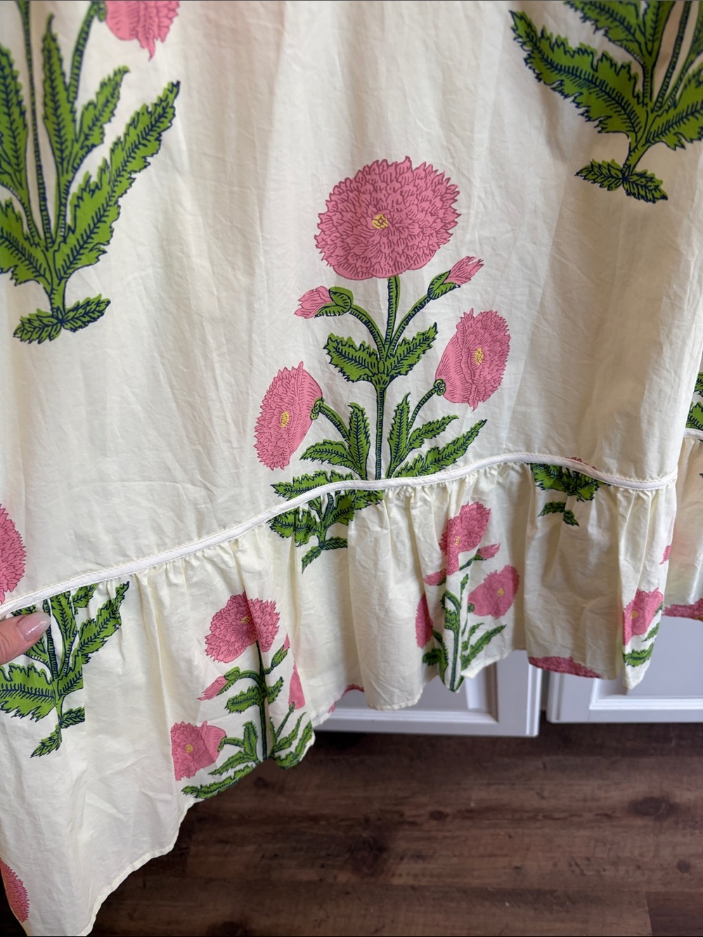 Umgee Cream Mini Dress with Pink Floral Print and Green Leaves - Picture 5 of 7
